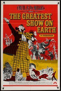 6p411 GREATEST SHOW ON EARTH int'l 1sh R70s Cecil B. DeMille circus classic, cool different art!