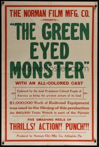 6p412 GREEN EYED MONSTER 1sh '19 stupendous all-star colored motion picture, train adventure!