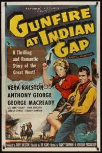 6p416 GUNFIRE AT INDIAN GAP 1sh '57 sexy cowgirl Vera Ralston & Anthony George with smoking guns!