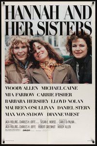 6p424 HANNAH & HER SISTERS 1sh '86 Allen directed, Mia Farrow, Dianne Weist & Barbara Hershey!