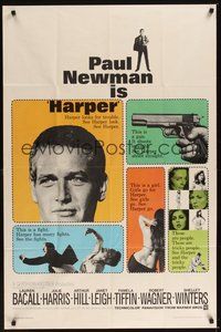 6p429 HARPER 1sh '66 Paul Newman has many fights, sexy Pamela Tiffin, great design!