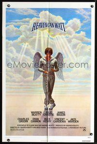 6p433 HEAVEN CAN WAIT 1sh '78 Lettick art of angel Warren Beatty wearing sweats, football!