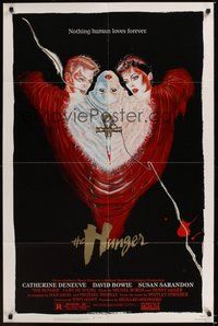 6p469 HUNGER 1sh '83 art of vampire Catherine Deneuve, rocker David Bowie & Susan Sarandon!