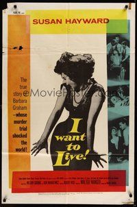 6p474 I WANT TO LIVE 1sh '58 Susan Hayward as Barbara Graham, a party girl convicted of murder!