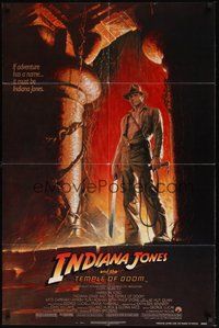 6p482 INDIANA JONES & THE TEMPLE OF DOOM 1sh '84 full-length art of Harrison Ford by Bruce Wolfe!