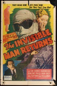 6p486 INVISIBLE MAN RETURNS 1sh R48 Vincent Price, Hardwicke, H.G. Wells, cool sci-fi image!