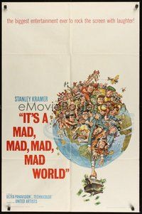 6p490 IT'S A MAD, MAD, MAD, MAD WORLD style A 1sh '64 great art of cast on Earth by Jack Davis!