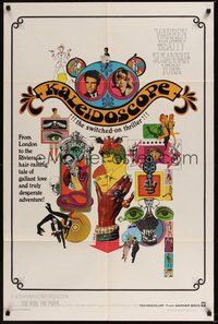 6p507 KALEIDOSCOPE 1sh '66 Warren Beatty, Susannah York, really cool Bob Peak art!