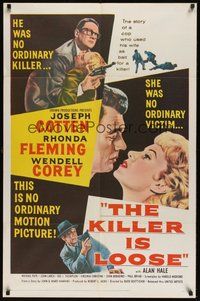 6p512 KILLER IS LOOSE 1sh '56 Budd Boetticher, cop Joseph Cotten uses wife Rhonda Fleming as bait!