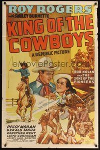 6p513 KING OF THE COWBOYS 1sh '43 artwork of Roy Rogers with Peggy Moran, Bob Nolan!
