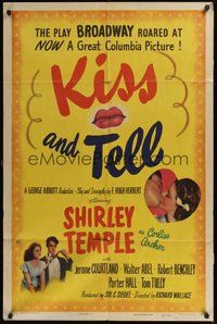 6p515 KISS & TELL style B 1sh '45 Jerome Courtland gets love and kisses from Shirley Temple!