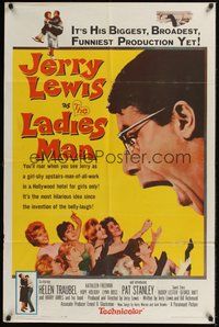 6p519 LADIES' MAN 1sh '61 girl-shy upstairs-man-of-all-work Jerry Lewis screwball comedy!