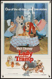 6p520 LADY & THE TRAMP 1sh R80 Walt Disney romantic canine dog classic cartoon!
