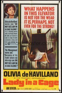 6p521 LADY IN A CAGE 1sh '64 Olivia de Havilland, It is not for the weak, not even for the strong!