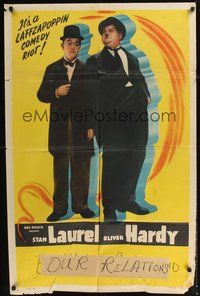 6p530 LAUREL & HARDY 1sh '47 Hal Roach, cool image of Stan Laurel & Oliver Hardy!