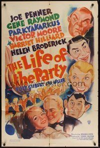 6p538 LIFE OF THE PARTY 1sh '37 wacky art of Joe Penner, Gene Raymond, Parkyakarkus!