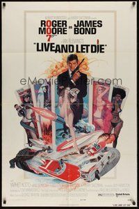6p544 LIVE & LET DIE 1sh '73 art of Roger Moore as James Bond by Robert McGinnis!