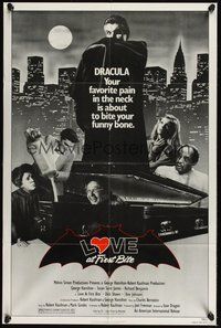 6p554 LOVE AT FIRST BITE 1sh '79 AIP, wacky vampire image of George Hamilton as Dracula!