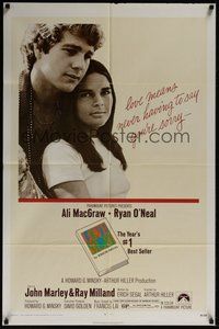 6p559 LOVE STORY 1sh '70 great romantic close up of Ali MacGraw & Ryan O'Neal!