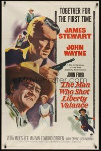6p574 MAN WHO SHOT LIBERTY VALANCE 1sh '62 John Wayne & James Stewart 1st time together, John Ford
