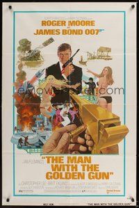 6p575 MAN WITH THE GOLDEN GUN 1sh '74 art of Roger Moore as James Bond by Robert McGinnis!