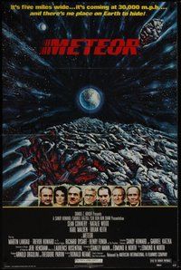 6p586 METEOR 1sh '79 Sean Connery, Natalie Wood, cool sci-fi artwork by T. Beaurais!