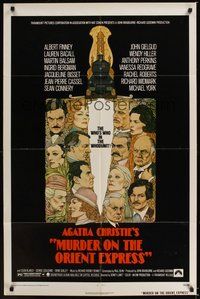 6p612 MURDER ON THE ORIENT EXPRESS 1sh '74 Agatha Christie, great art of cast by Richard Amsel!