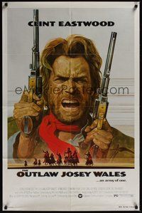 6p663 OUTLAW JOSEY WALES 1sh '76 Clint Eastwood is an army of one, cool double-fisted artwork!