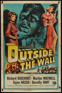 6p666 OUTSIDE THE WALL 1sh '50 Marilyn Maxwell, great art of smoking & gun-toting dames!