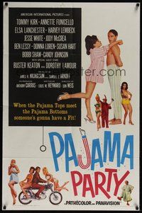 6p668 PAJAMA PARTY 1sh '64 Annette Funicello, Tommy Kirk, Native American Buster Keaton shown!