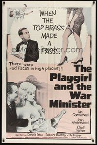 6p688 PLAYGIRL & THE WAR MINISTER 1sh '62 Joan Greenwood, Ian Carmichael, red faces in high places