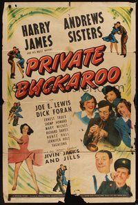 6p698 PRIVATE BUCKAROO 1sh '42 Harry James playing trumpet with the Andrews Sisters!