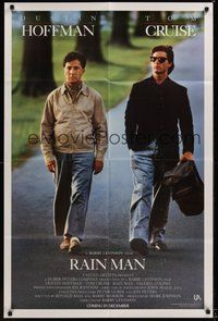6p712 RAIN MAN advance 1sh '88 Tom Cruise & autistic Dustin Hoffman, directed by Barry Levinson!