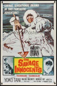 6p760 SAVAGE INNOCENTS 1sh '61 Nicholas Ray, great art of Eskimo Anthony Quinn & polar bear!