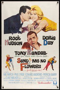 6p772 SEND ME NO FLOWERS 1sh '64 great art of Rock Hudson, Doris Day & Tony Randall!