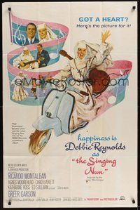 6p790 SINGING NUN 1sh '66 great artwork of Debbie Reynolds with guitar riding Vespa!