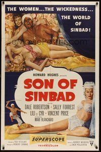 6p805 SON OF SINBAD 1sh '55 Howard Hughes, great art of super sexy harem women!