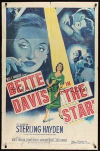 6p820 STAR 1sh '53 great art of Hollywood actress Bette Davis holding Oscar in the spotlight!