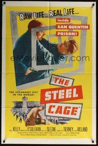 6p832 STEEL CAGE 1sh '54 Paul Kelly is a criminal inside San Quentin prison!