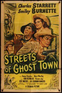 6p842 STREETS OF GHOST TOWN 1sh '50 art of Charles Starrett as The Durango Kid & Smiley Burnette!