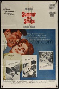 6p845 SUMMER & SMOKE 1sh '61 close up of Laurence Harvey & Geraldine Page, by Tennessee Williams!