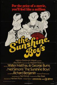 6p850 SUNSHINE BOYS style A 1sh '75 Hirschfeld art of George Burns, Walter Matthau & Lee Meredith!