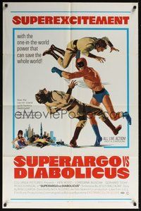6p852 SUPERARGO VS. DIABOLICUS 1sh '68 cool artwork of masked superhero vs. badguys!