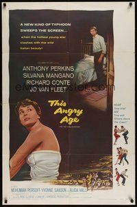 6p886 THIS ANGRY AGE 1sh '58 great art of Anthony Perkins & nearly naked Silvana Mangano!