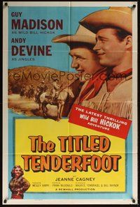 6p902 TITLED TENDERFOOT 1sh '55 Guy Madison is Wild Bill Hickok, Andy Devine as Jingles!