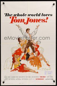 6p907 TOM JONES int'l 1sh '63 artwork of Albert Finney surrounded by five sexy women on bed!