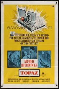 6p910 TOPAZ 1sh '69 Alfred Hitchcock, John Forsythe, most explosive spy scandal of this century!