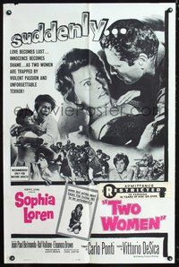 6p930 TWO WOMEN 1sh '61 Vittorio De Sica's La Ciociara, c/u of terrified Sophia Loren!