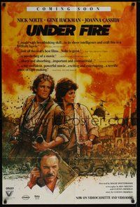 6p934 UNDER FIRE video advance 1sh '83 Nick Nolte, Gene Hackman, Joanna Cassidy, great Struzan art!