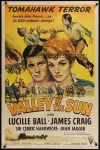 6p944 VALLEY OF THE SUN 1sh R53 art of Lucille Ball & cowboy James Craig, Tomahawk Terror!